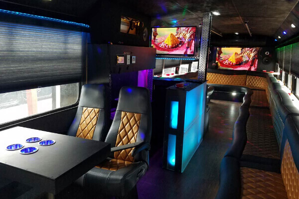 TV screens on party bus